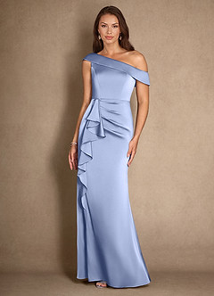 Azazie Hamptons Mother of the Bride Dresses Ice A-Line Pleated Stretch Satin Dress image4