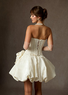 Azazie Kloe Wedding Dresses Antique White Ball-Gown Strapless Floral Jacquard Dress image6