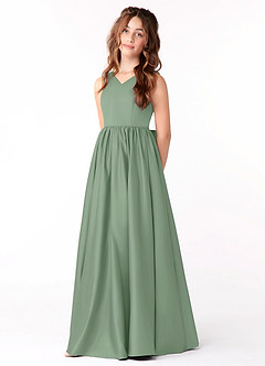 Azazie Hathaway Junior Matcha A-Line Bow Matte Satin Dress image3