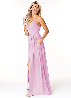Azazie Dominic Bridesmaid Dresses Candy Pink A-Line V-Neck Pleated Chiffon Dress image3
