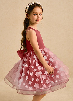 Azazie Billie Flower Girl Dresses Rust Ball-Gown Pleated Matte Satin Dress image3