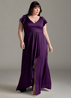 Azazie Omari Bridesmaid Dresses Grape A-Line Stretch Satin Dress image7