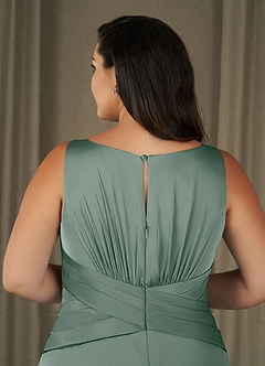 Azazie Viola Mother of the Bride Dresses Silver Sage A-Line Pleated Stretch Satin Dress image10