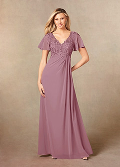 Azazie Holga Mother of the Bride Dresses Vintage Mauve A-Line V-Neck Lace Chiffon Dress image1