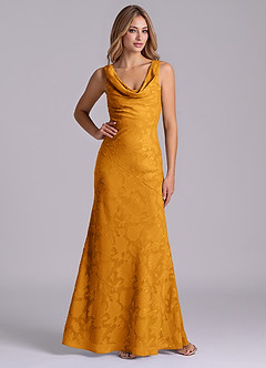 Azazie Rylina Abiti da Damigella Abito Sirena in Burnout Floreale Caramello image4