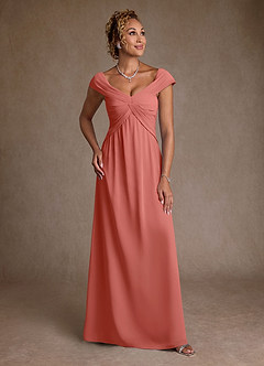 Azazie Myrtle Mother of the Bride Dresses Salmon Pink A-Line Pleated Chiffon Dress image1