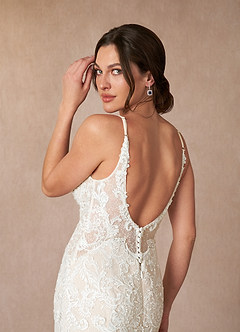 Azazie Selene Robes de mariée Robe Sirène en Dentelle Col en V Diamant Blanc Champagne image6