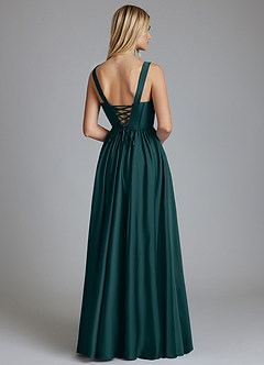 Azazie Delmie Bridesmaid Dresses Pine A-Line Corset Stretch Satin Dress image2