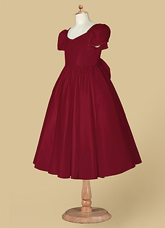 Azazie Juno Flower Girl Dresses Burgundy A-Line Sweetheart Neckline Matte Satin Dress image8
