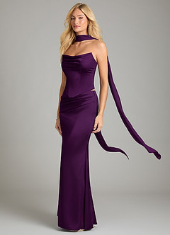 Azazie Sorrel Bridesmaid Dresses Grape Mermaid Strapless Stretch Satin Convertible Dress image1