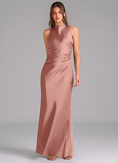 Azazie Evadne Bridesmaid Dresses Rosette A-Line Pleated Stretch Satin Dress image3