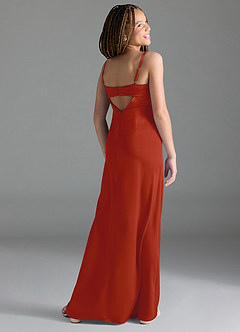 Azazie Leonis Junior Rust A-Line Pleated Stretch Satin Dress image5