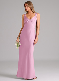 Azazie Kamila Brautjungfernkleider Eine Linie Plissee Stretch-Satin Kleid Bonbonrosa image5