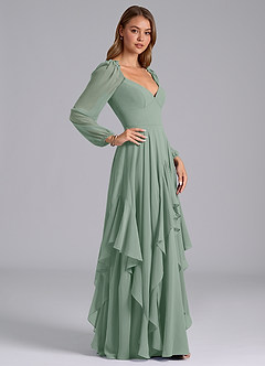 Azazie Karan Bridesmaid Dresses Silver Sage A-Line Long Sleeve Chiffon Dress image5
