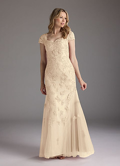 Azazie Marbella Mother of the Bride Dresses Champagne Mermaid Queen Anne Sequins Lace Dress image1
