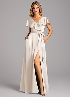 Azazie Lainey Bridesmaid Dresses White Alabaster A-Line with Pockets Stretch Satin Dress image4