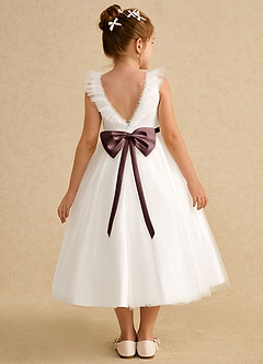 Azazie Amber Robe Demoiselle D'honneur Fillette Robe Trapèze en Tulle Arc Ivoire Expresso image1