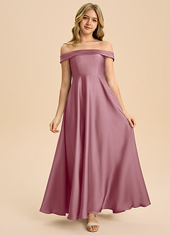 Azazie Sissy Junior Klä av A-Line i Stretch Satin Av axeln image4