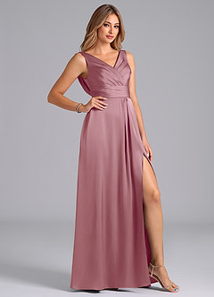 Azazie Karina Bridesmaid Dresses Vintage Mauve A-Line Pleated Stretch Satin Dress image5