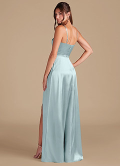 Azazie Halsey Bridesmaid Dresses Mist A-Line Side Slit Metallic Satin Dress image6