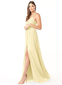 Azazie Aaida Bridesmaid Dresses Lemon Sorbet A-Line Corset Chiffon Dress image4
