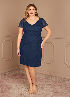 Azazie Lucilia Mother of the Bride Dresses Dark Navy Sheath Lace Dress image7