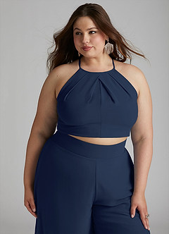 Azazie Kenzi Bridesmaid Dresses Dark Navy Pleated Chiffon Jumpsuit image11