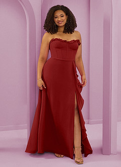 Barbie ♥ Azazie Jurken voor bruidsmeisjes Jurk van Chiffon met A-Lijn Sweetheart Halslijn Roest image10