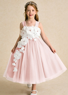 Azazie Dovey vestidos de niña de las flores Vestido de Rosa Rubor de Tul de Princesa con Lazo image1
