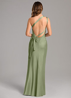 Azazie Monroe At-home Try On Dresses English Rose Mermaid One Shoulder Stretch Satin Dress image2