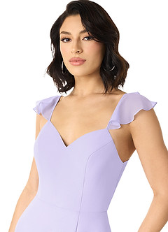 Azazie Everett Bridesmaid Dresses Lilac A-Line V-neck Ruched Chiffon Dress image4