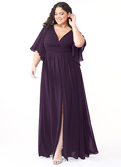 Azazie Temeka Bridesmaid Dresses Plum A-Line Ruched Chiffon Dress image7