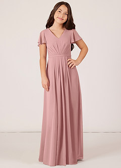 Azazie Peony Junior Dusty Rose A-Line Pleated Chiffon Dress image1