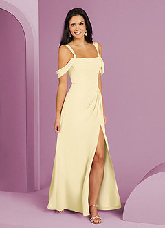 Barbie ♥ Azazie Bridesmaid Dresses Lemon Sorbet A-Line Off the Shoulder Chiffon Dress image2