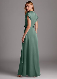 Azazie Nico Bridesmaid Dresses Eucalyptus A-Line V-Neck Stretch Satin Dress image5