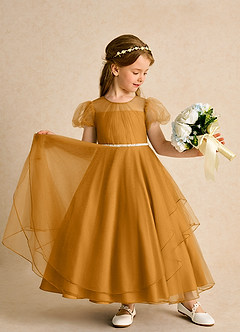 Azazie Duckie Robe Demoiselle D'honneur Fillette Robe Princesse en Tulle Plissée Caramel écossais image3