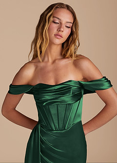 Azazie Amyra Abiti da Damigella Abito Convertibile Sirena in Raso Metallizzato Scollo a Cuore Verde Scuro image7