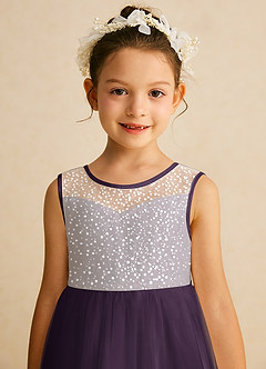 Azazie Tay Flower Girl Dresses Plum A-Line Sequins Tulle Dress image7