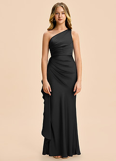 Azazie Holly Junior Black Sheath Pleated Stretch Satin Dress image6