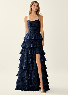 Wrenana Navy Textured Floral Jacquard Prom Dress image4