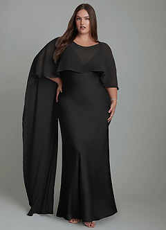 Azazie Stefania Vestidos de madrinha de casamento Vestido Preto de Cetim elástico de Linha A image9