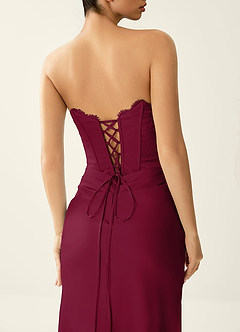 Fiammetta Burgundy Lace Corset Stretch Satin Mermaid Prom Dress image7