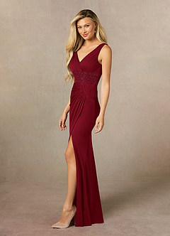 Azazie Winona Mother of the Bride Dresses Burgundy Mermaid Sequins Mesh Dress image3
