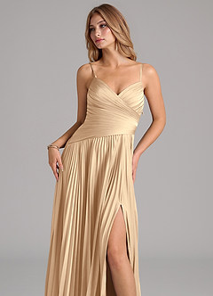 Azazie Vini Brautjungfernkleider A-Linie Plissee Stretch-Satin Kleid Champagner image2
