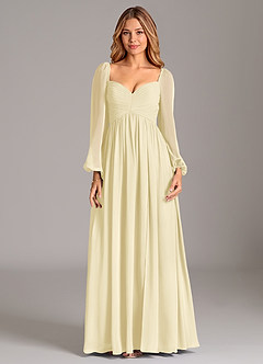 Azazie Bailee Vestidos de damas de honor Vestido de Sorbete De Limón de Gasa de Corte en A con Manga larga image7