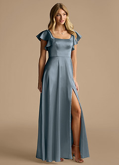 Azazie Bondi Bridesmaid Dresses Twilight A-Line Bow Metallic Satin Dress image2