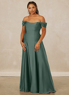 Christian Siriano Bridal for Azazie 1002 Bridesmaid Dresses Sea Moss A-Line Off the Shoulder Stretch Satin Convertible Dress image11