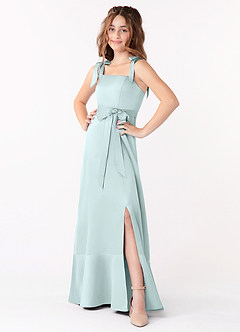 Azazie Barbara Junior Robe Trapèze en Satin extensible Arc Verre De Mer image1