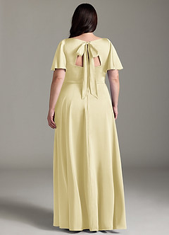 Azazie Kimber Bridesmaid Dresses Lemon Sorbet A-Line Ruched Stretch Satin Dress image8