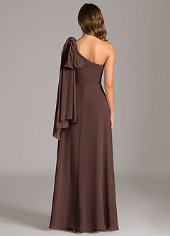 Azazie Tella Robes de demoiselle d'honneur Robe Trapèze en Mousseline de soie Asymétrique Ganache image7